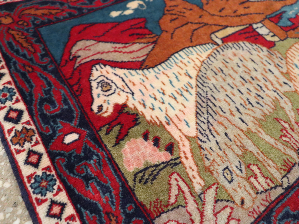 Vintage Persian Sarouk Pictorial Throw Rug (Pair: 1 of 2), No.27994 - Gss