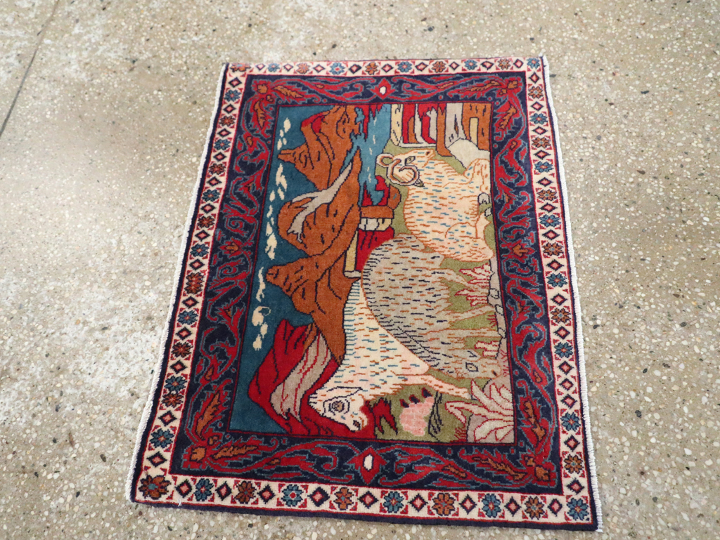 Vintage Persian Sarouk Pictorial Throw Rug (Pair: 1 of 2), No.27994 - Gss