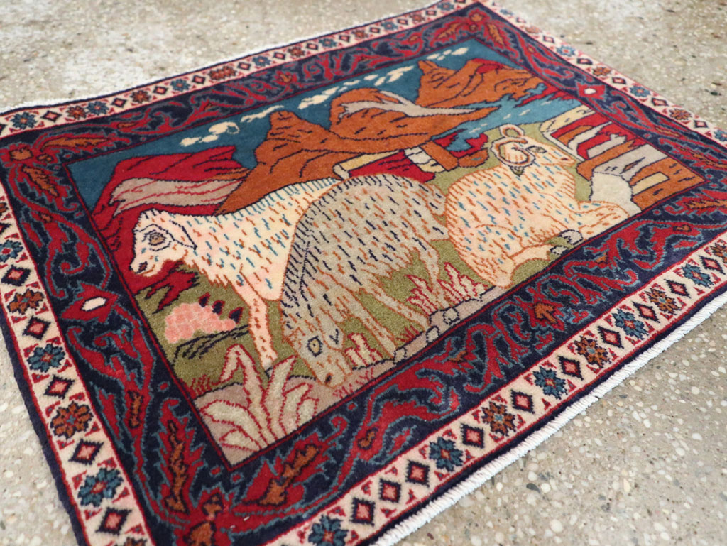 Vintage Persian Sarouk Pictorial Throw Rug (Pair: 1 of 2), No.27994 - Gss