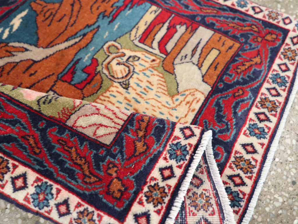 Vintage Persian Sarouk Pictorial Throw Rug (Pair: 1 of 2), No.27994 - Gss