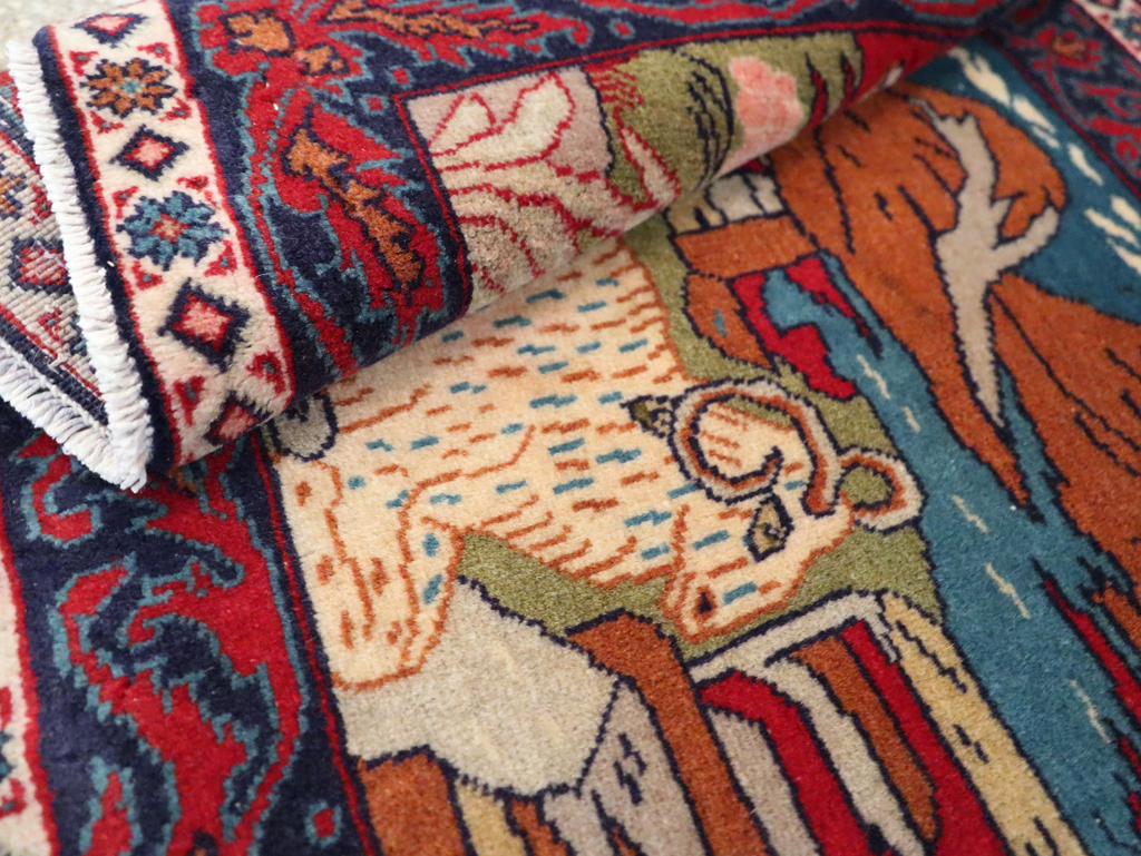 Vintage Persian Sarouk Pictorial Throw Rug (Pair: 1 of 2), No.27994 - Gss