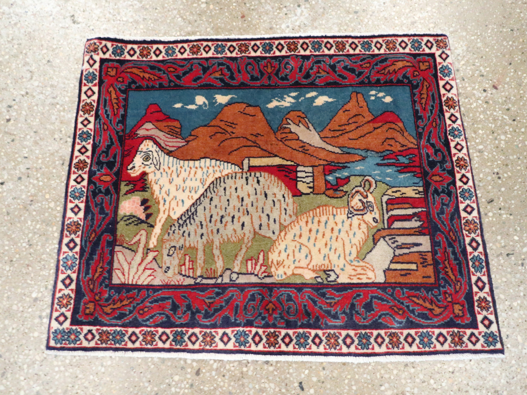 Vintage Persian Sarouk Pictorial Throw Rug (Pair: 2 of 2), No.27995 - Gss