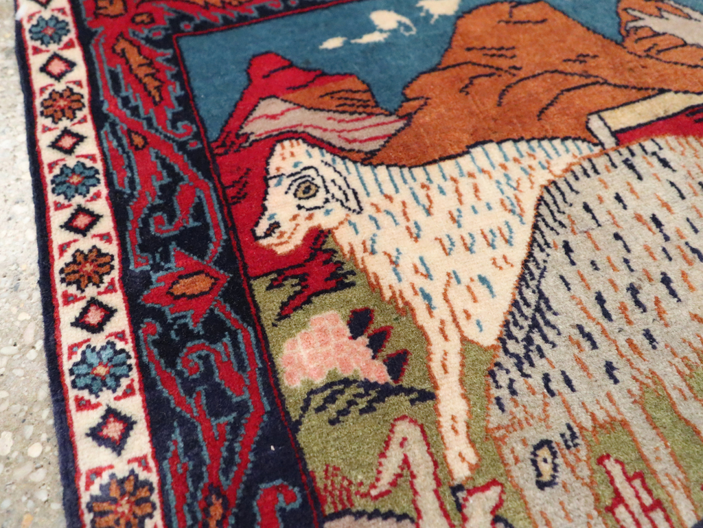 Vintage Persian Sarouk Pictorial Throw Rug (Pair: 2 of 2), No.27995 - Gss