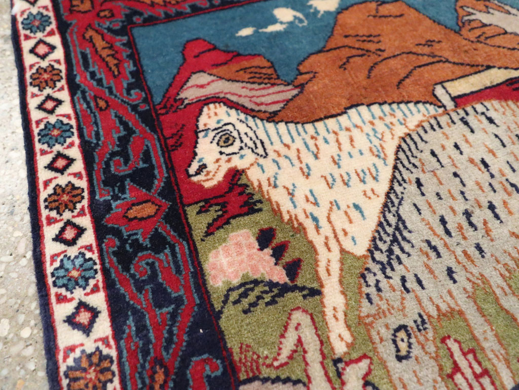 Vintage Persian Sarouk Pictorial Throw Rug (Pair: 2 of 2), No.27995 - Gss