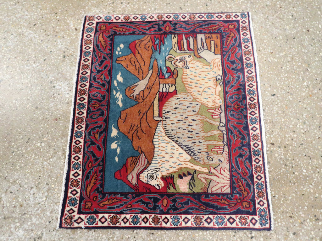 Vintage Persian Sarouk Pictorial Throw Rug (Pair: 2 of 2), No.27995 - Gss
