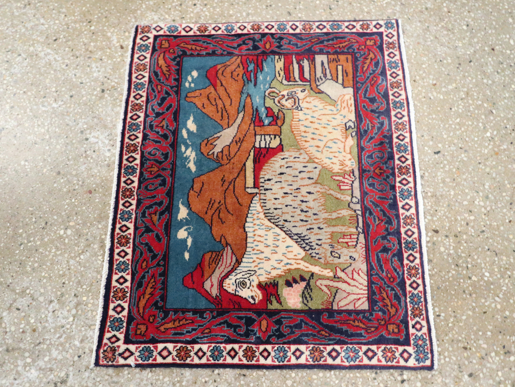 Vintage Persian Sarouk Pictorial Throw Rug (Pair: 2 of 2), No.27995 - Gss