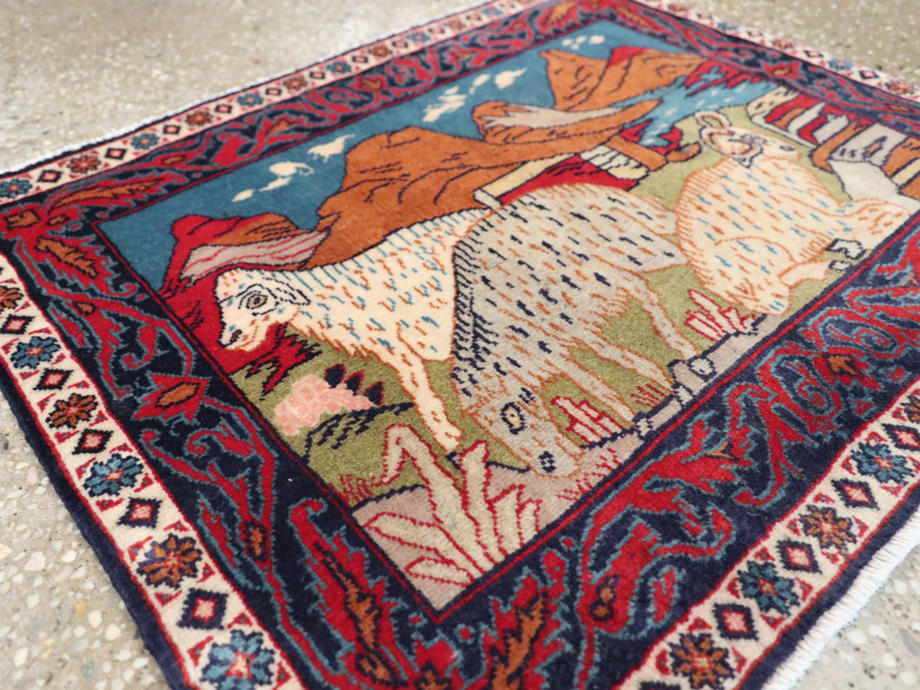 Vintage Persian Sarouk Pictorial Throw Rug (Pair: 2 of 2), No.27995 - Gss