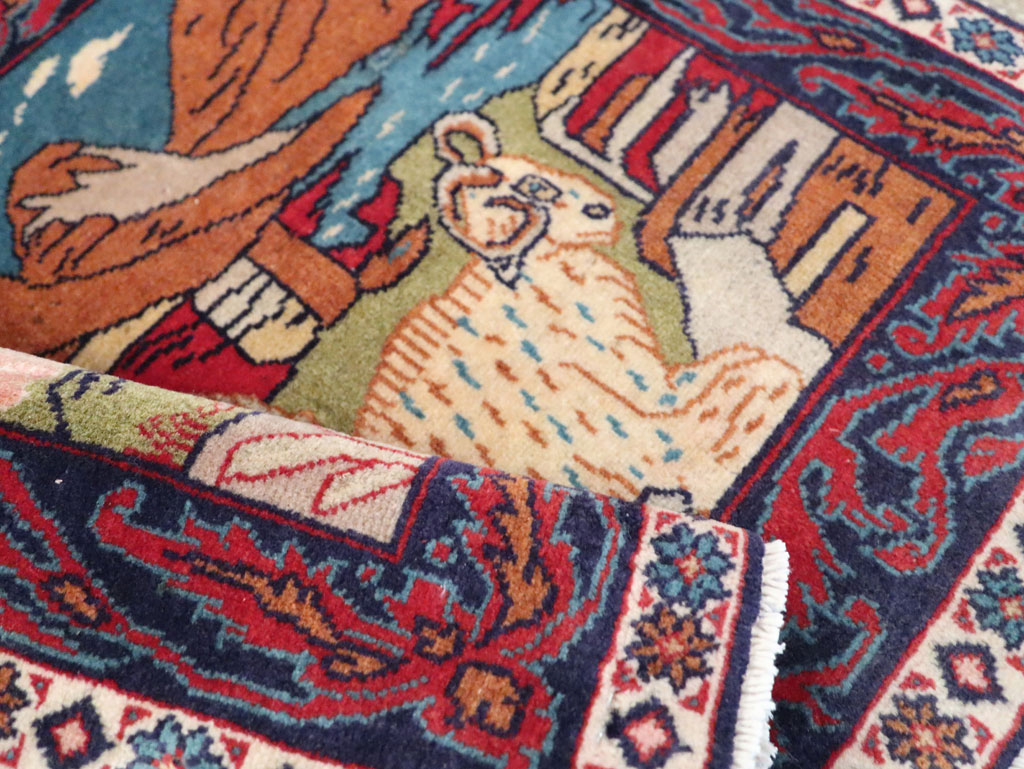 Vintage Persian Sarouk Pictorial Throw Rug (Pair: 2 of 2), No.27995 - Gss