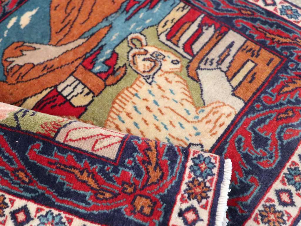 Vintage Persian Sarouk Pictorial Throw Rug (Pair: 2 of 2), No.27995 - Gss