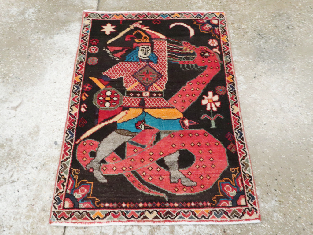 Vintage Persian Hamadan Pictorial Rug (Pair: 1 of 2), No.28017 - Gss