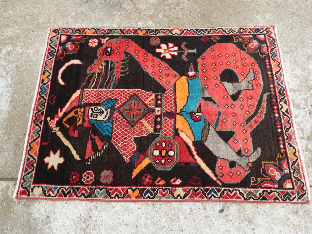 Vintage Persian Hamadan Pictorial Rug (Pair: 1 of 2), No.28017 - Gss