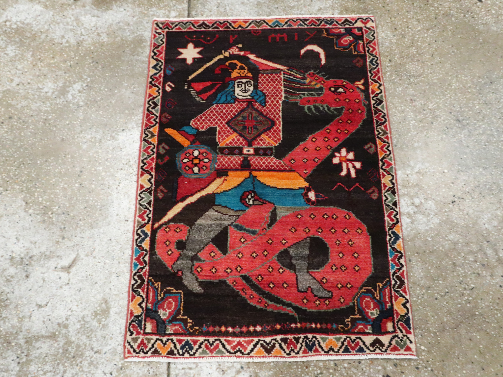 Vintage Persian Hamadan Pictorial Rug (Pair: 2 of 2), No.28018 - Gss