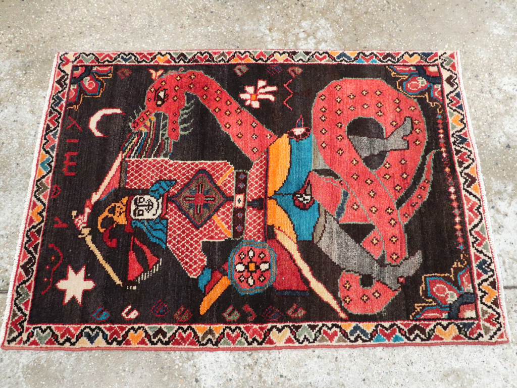 Vintage Persian Hamadan Pictorial Rug (Pair: 2 of 2), No.28018 - Gss