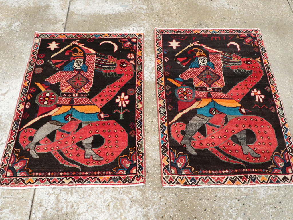 Vintage Persian Hamadan Pictorial Rug (Pair: 2 of 2), No.28018 - Gss