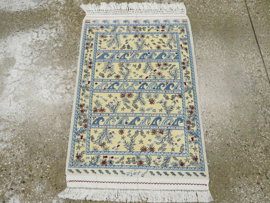 Vintage Persian Isfahan Pictorial Throw Rug (Pair: 1 of 2), No.28023 - Gss