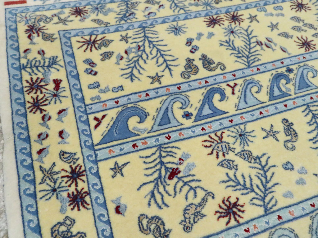 Vintage Persian Isfahan Pictorial Throw Rug (Pair: 1 of 2), No.28023 - Gss