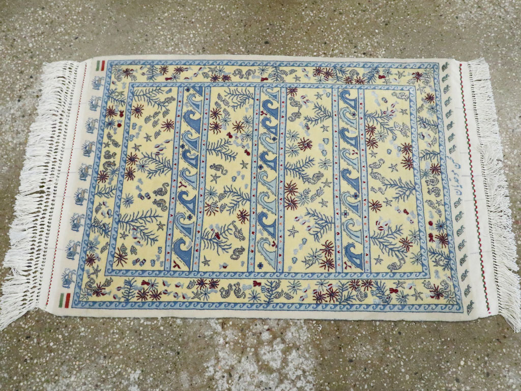 Vintage Persian Isfahan Pictorial Throw Rug (Pair: 1 of 2), No.28023 - Gss