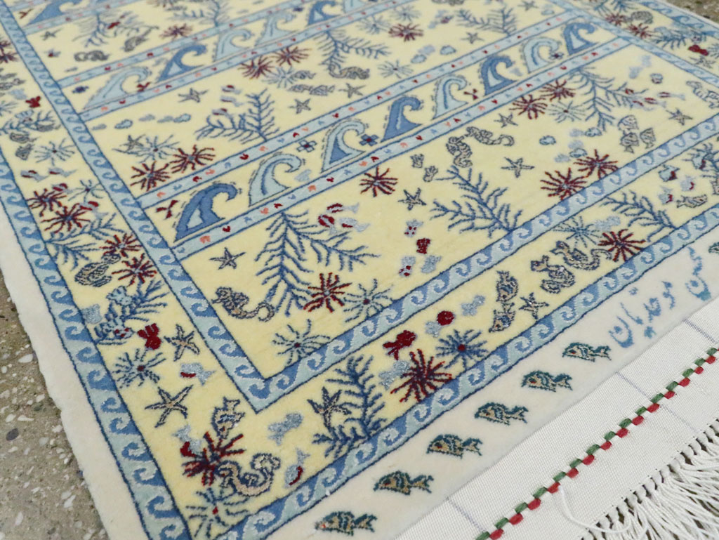 Vintage Persian Isfahan Pictorial Throw Rug (Pair: 1 of 2), No.28023 - Gss