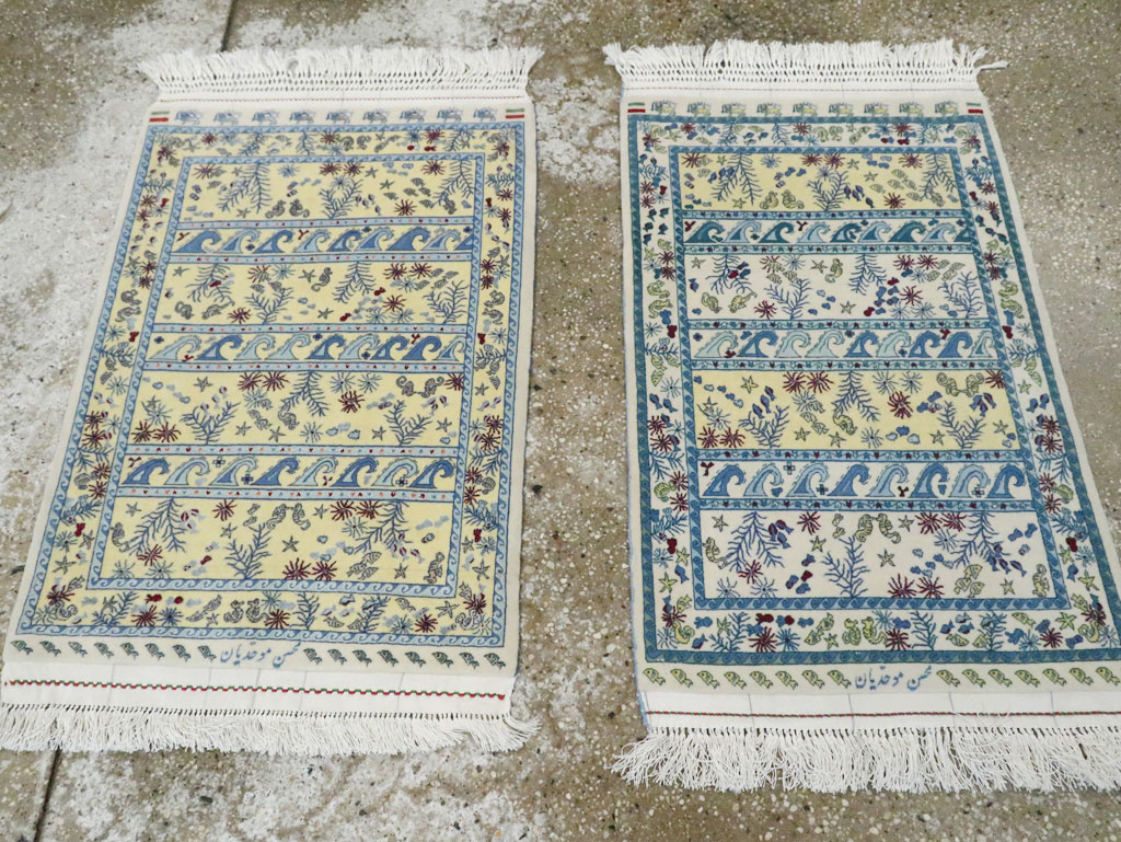 Vintage Persian Isfahan Pictorial Throw Rug (Pair: 1 of 2), No.28023 - Gss