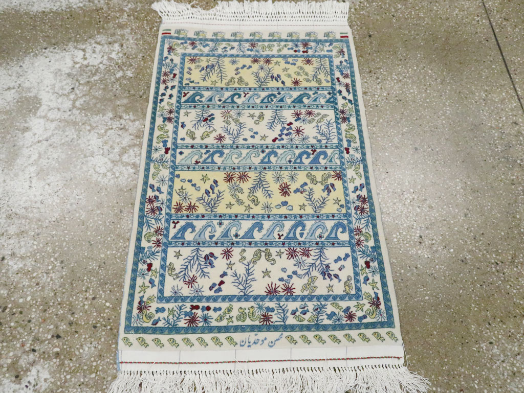 Vintage Persian Isfahan Pictorial Throw Rug (Pair: 2 of 2), No.28024 - Gss