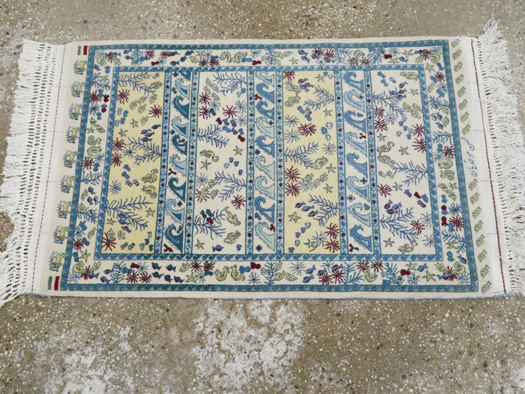 Vintage Persian Isfahan Pictorial Throw Rug (Pair: 2 of 2), No.28024 - Gss