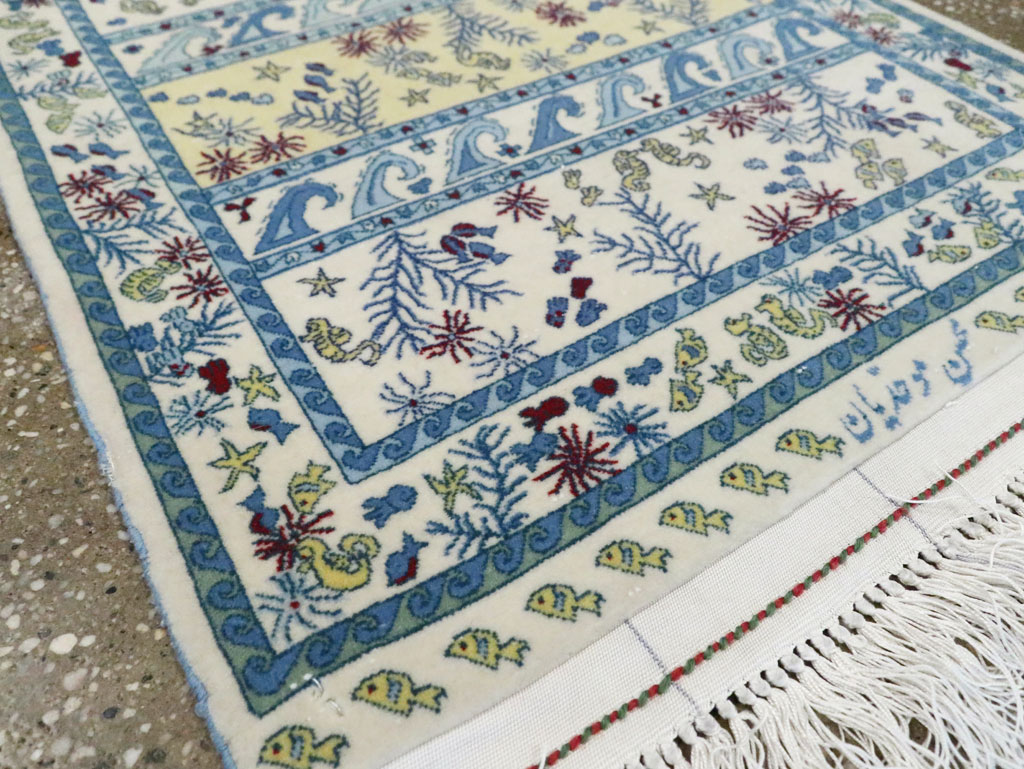 Vintage Persian Isfahan Pictorial Throw Rug (Pair: 2 of 2), No.28024 - Gss