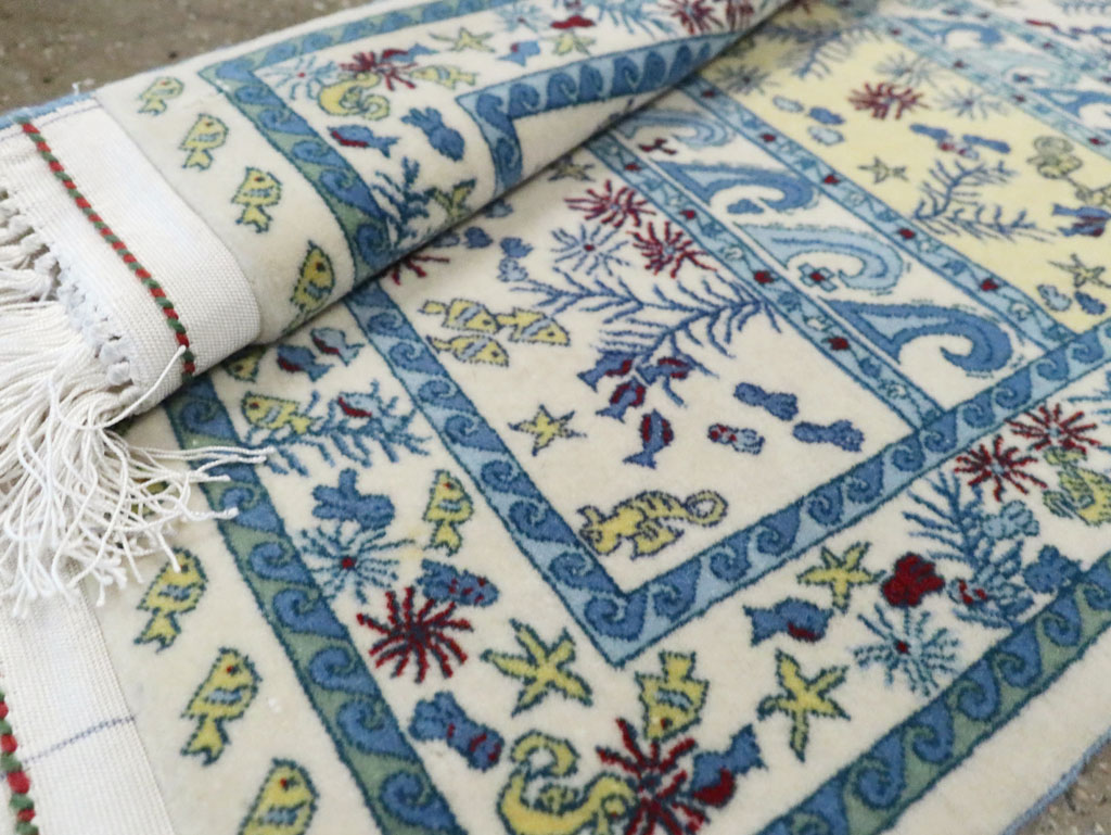 Vintage Persian Isfahan Pictorial Throw Rug (Pair: 2 of 2), No.28024 - Gss