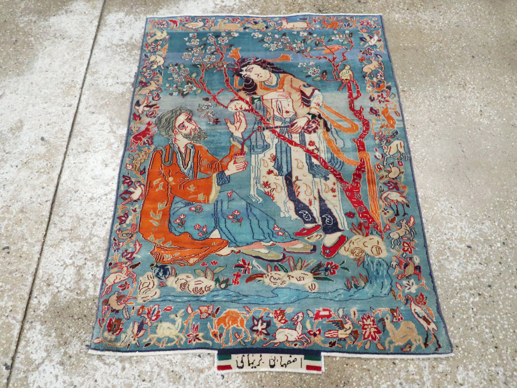 Vintage Persian Pictorial Isfahan Rug, No.28026 - Gss