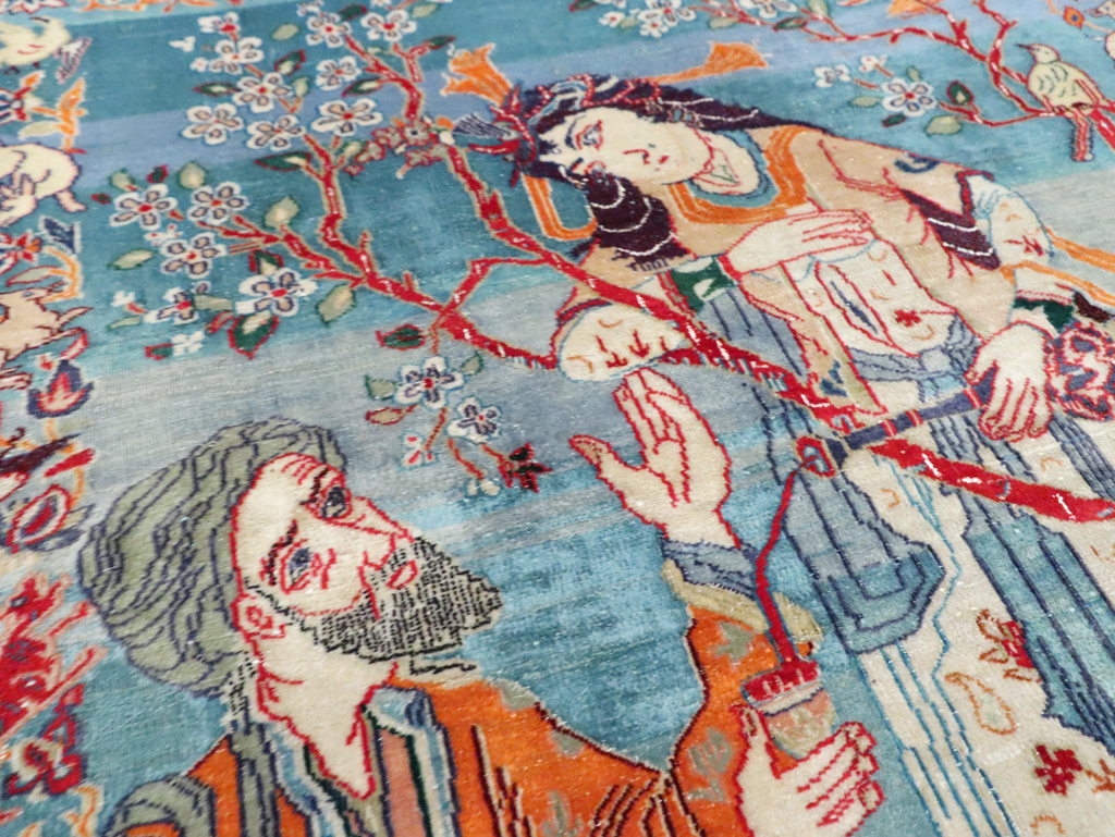 Vintage Persian Pictorial Isfahan Rug, No.28026 - Gss