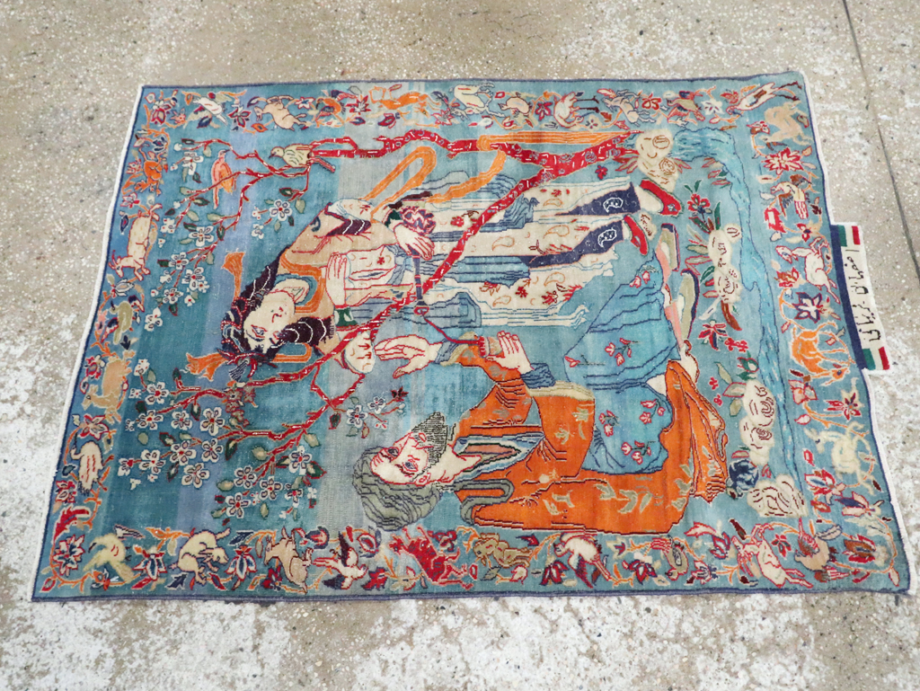 Vintage Persian Pictorial Isfahan Rug, No.28026 - Gss