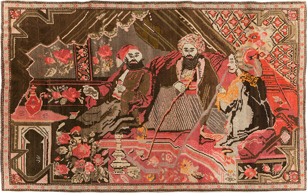 Vintage Pictorial Karabagh Rug, No.28032 - Gss