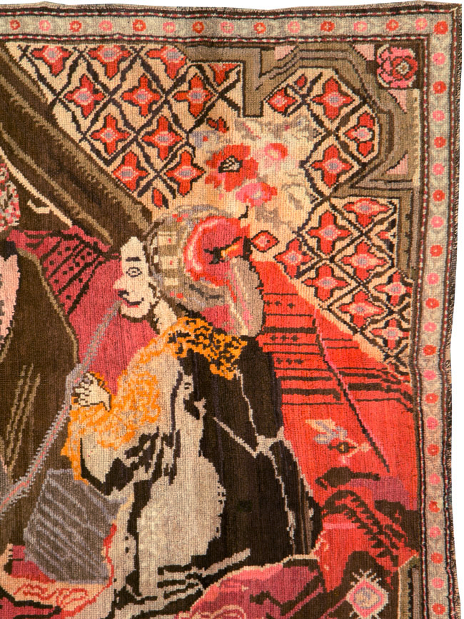 Vintage Pictorial Karabagh Rug, No.28032 - Gss