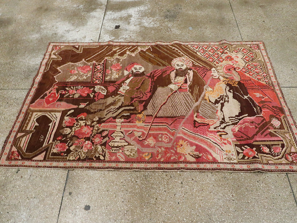 Vintage Pictorial Karabagh Rug, No.28032 - Gss