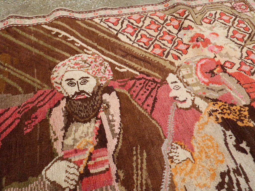 Vintage Pictorial Karabagh Rug, No.28032 - Gss