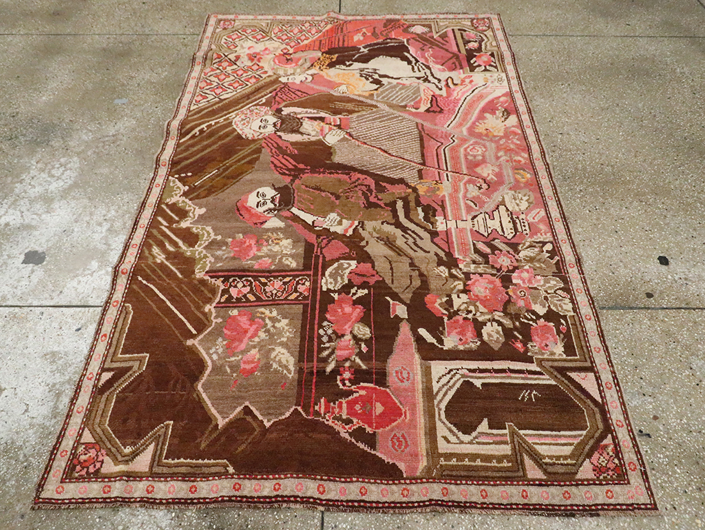 Vintage Pictorial Karabagh Rug, No.28032 - Gss