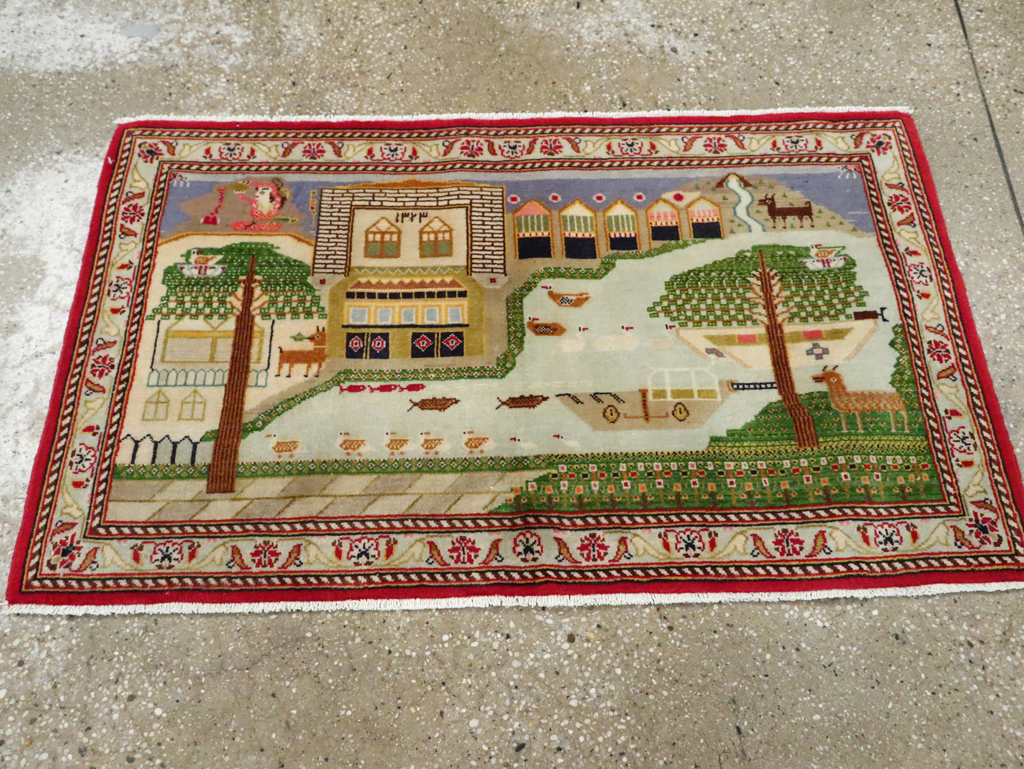 Vintage Persian Kashan Pictorial Rug (Pair: 1 of 2), No.28033 - Gss