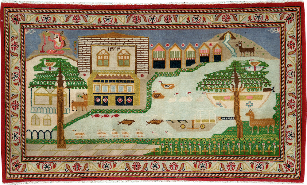 Vintage Persian Kashan Pictorial Rug (Pair: 2 of 2), No.28034 - Gss