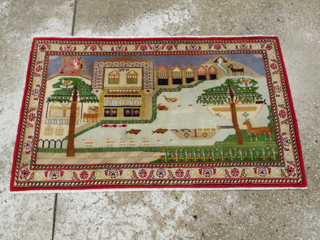 Vintage Persian Kashan Pictorial Rug (Pair: 2 of 2), No.28034 - Gss