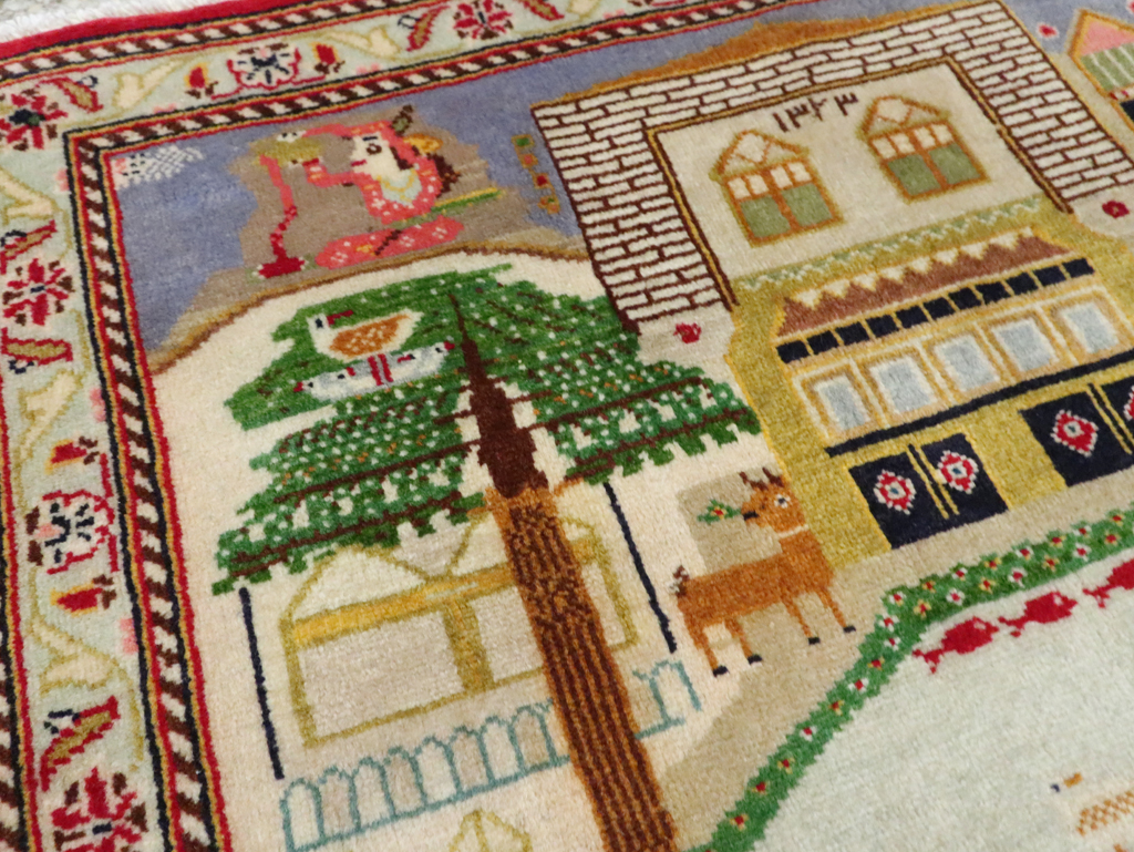 Vintage Persian Kashan Pictorial Rug (Pair: 2 of 2), No.28034 - Gss