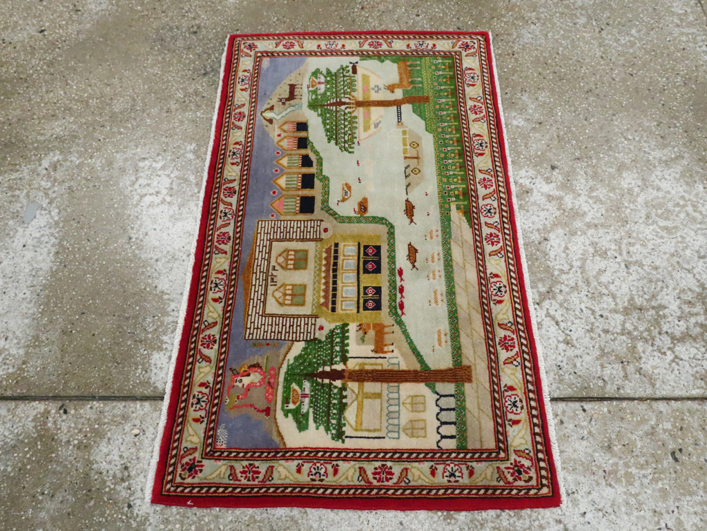 Vintage Persian Kashan Pictorial Rug (Pair: 2 of 2), No.28034 - Gss