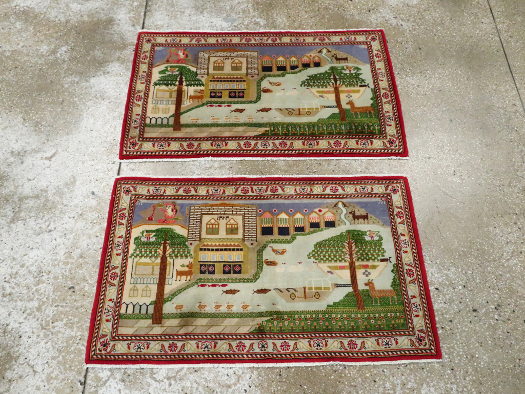 Vintage Persian Kashan Pictorial Rug (Pair: 2 of 2), No.28034 - Gss