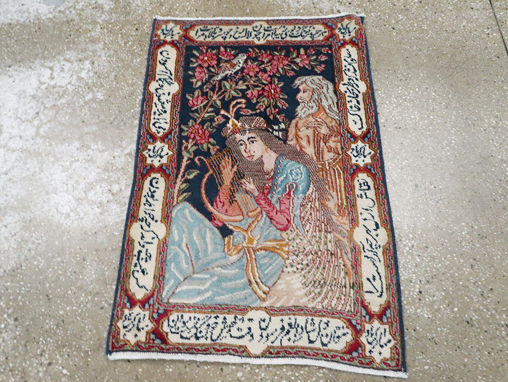 Vintage Persian Kerman Pictorial Rug, No.28036 - Gss