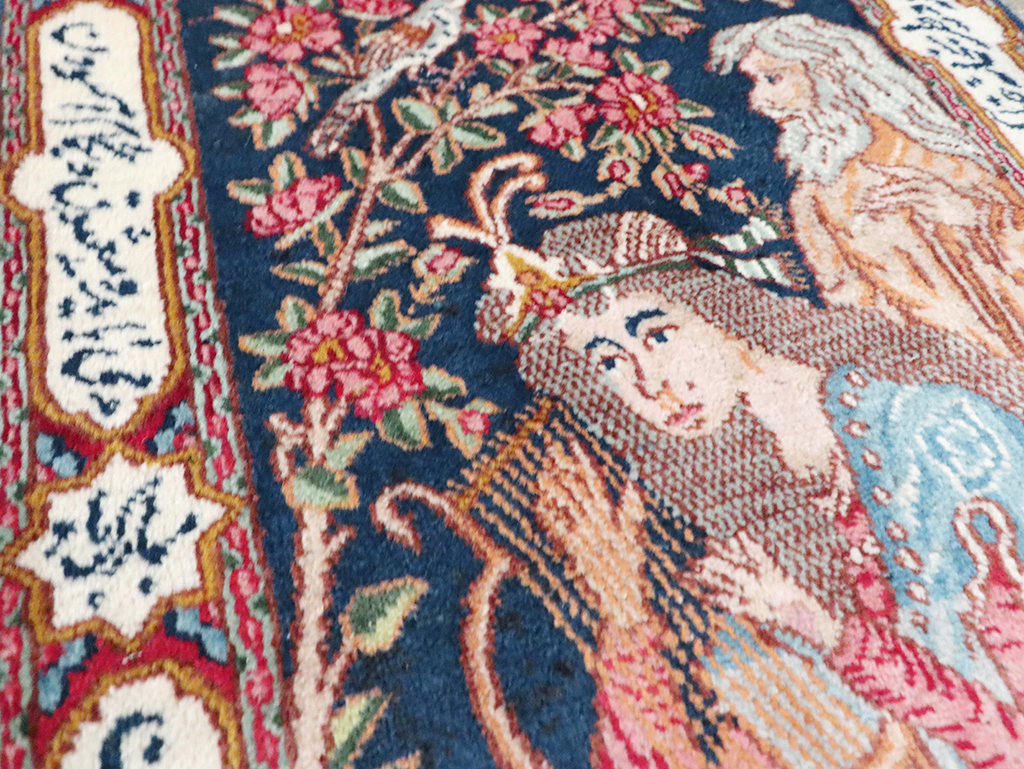 Vintage Persian Kerman Pictorial Rug, No.28036 - Gss