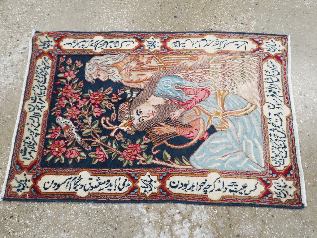 Vintage Persian Kerman Pictorial Rug, No.28036 - Gss