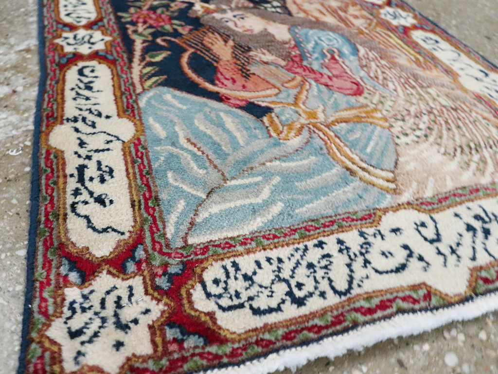 Vintage Persian Kerman Pictorial Rug, No.28036 - Gss