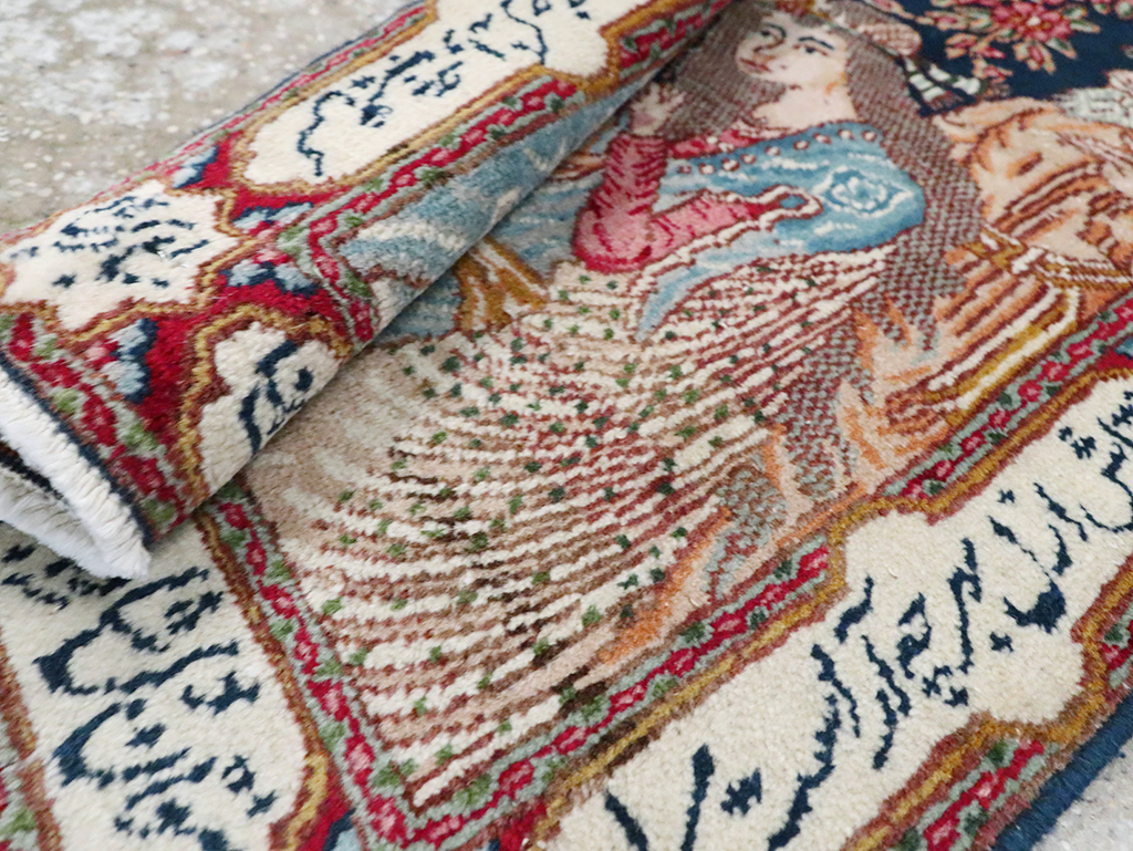 Vintage Persian Kerman Pictorial Rug, No.28036 - Gss