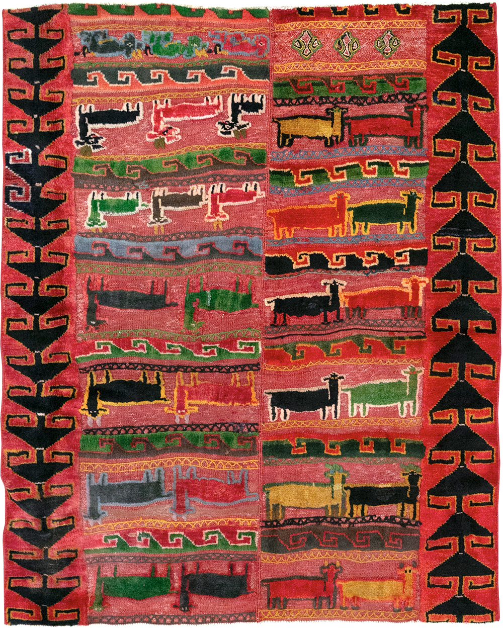 Vintage Persian Pictorial Kurd Accent Rug, No.28039 - Gss