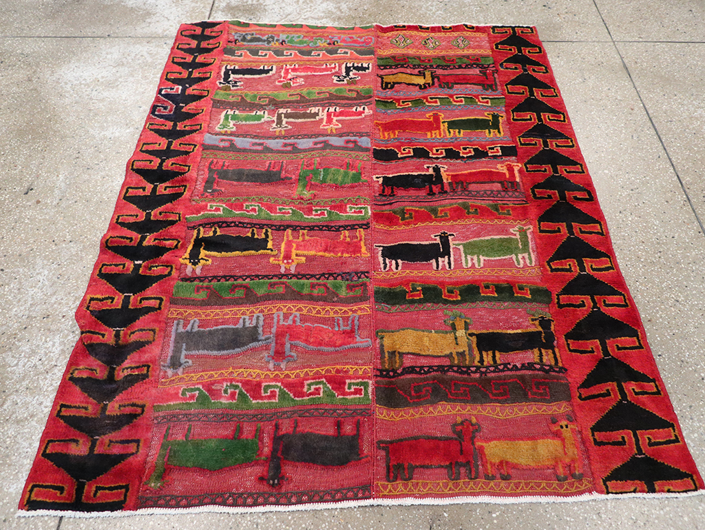 Vintage Persian Pictorial Kurd Accent Rug, No.28039 - Gss