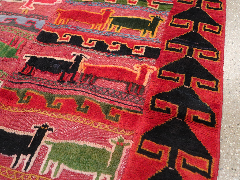 Vintage Persian Pictorial Kurd Accent Rug, No.28039 - Gss