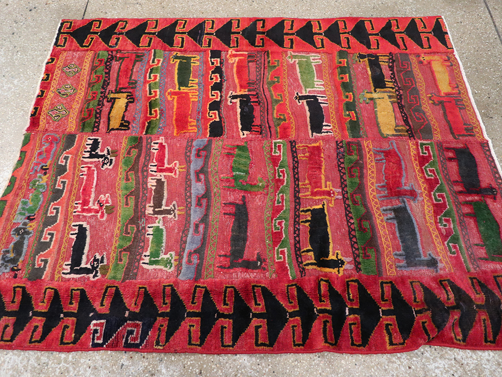 Vintage Persian Pictorial Kurd Accent Rug, No.28039 - Gss